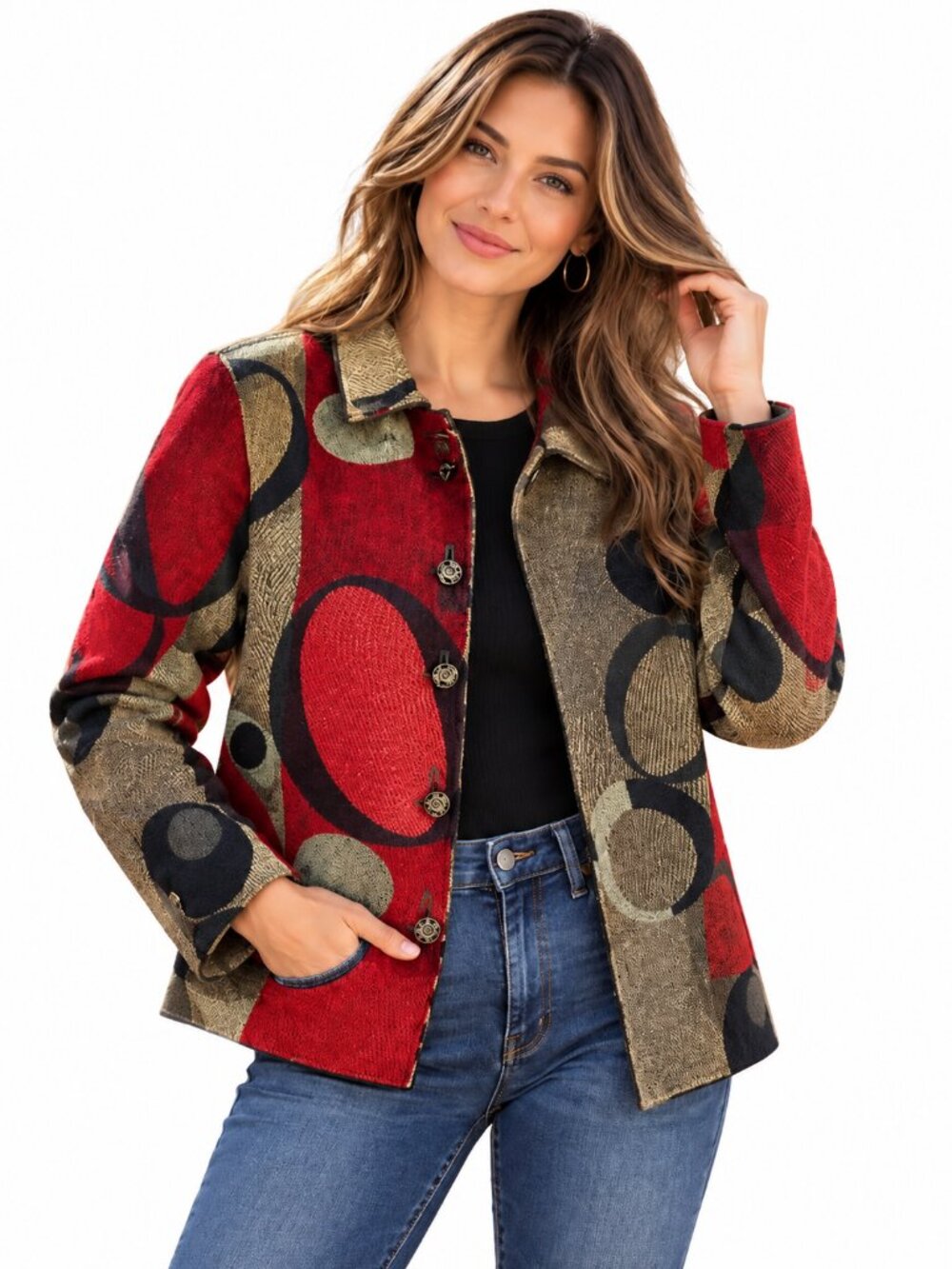 Winding River Reversible Women's Boho‎ Multi Tapestry Jacket Size M